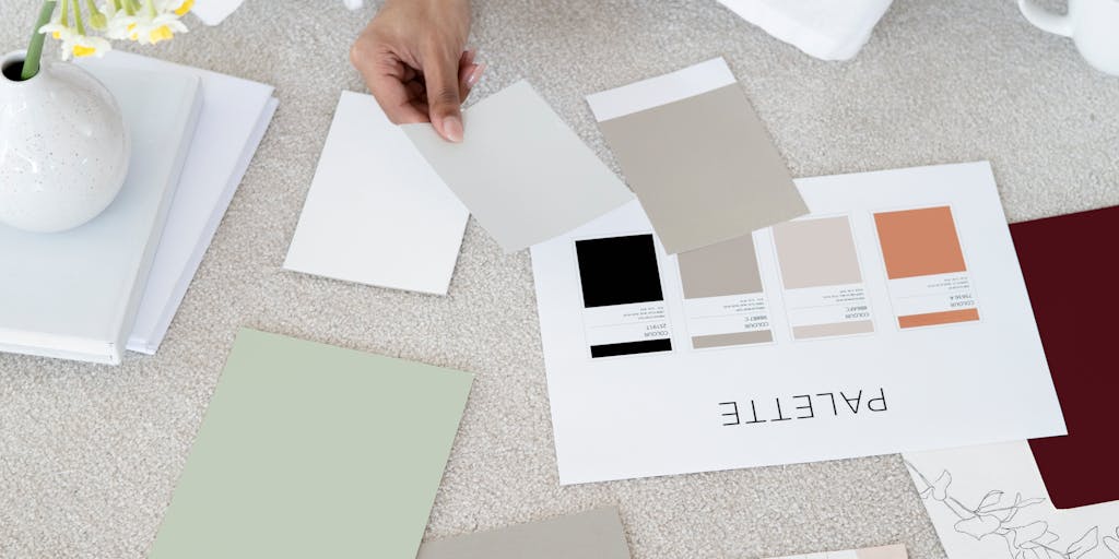 A creative flat lay of various marketing materials such as brochures, business cards, and flyers, all featuring eye-catching designs and calls to action for lead generation. The background is a textured surface that adds depth to the composition.