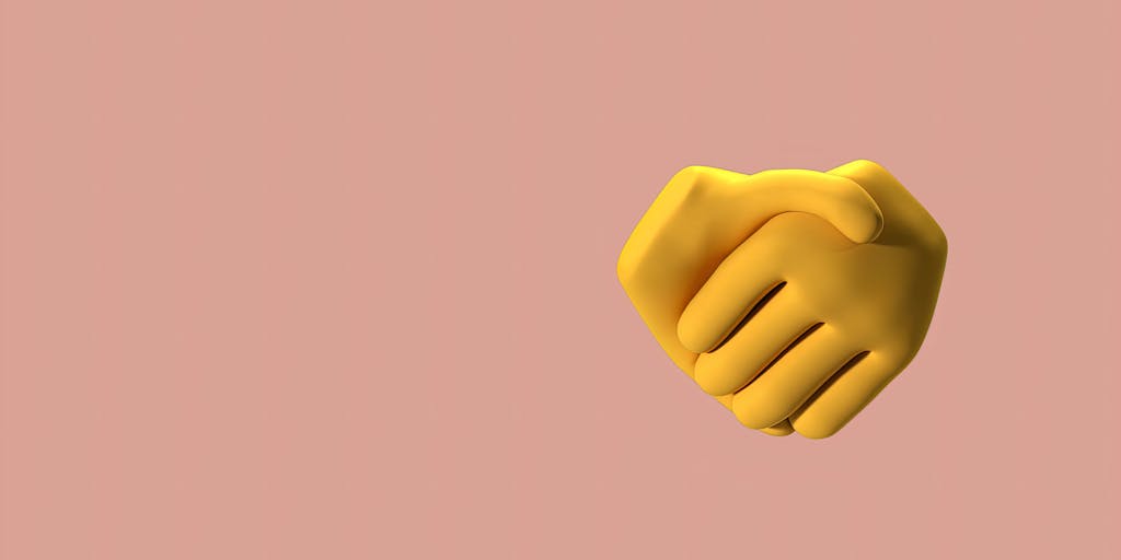 A creative illustration of a digital handshake between two LinkedIn profile icons, with a background of various networking symbols like chat bubbles, connection lines, and briefcase icons, representing the concept of making connections through cold messaging.