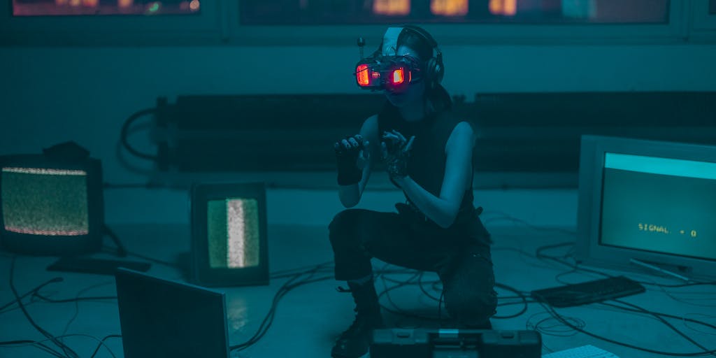 A conceptual image of a person wearing a hoodie, sitting in front of multiple screens displaying LinkedIn profiles and search results. The room is dimly lit, with the glow of the screens illuminating the person's focused expression, capturing the essence of a modern-day hacker.
